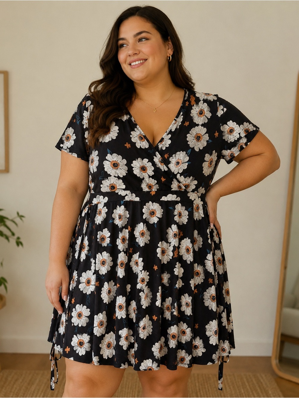 Nemidor Floral Wrap Boho Flutter Sleeve Tie Waist Sundress Size 1X